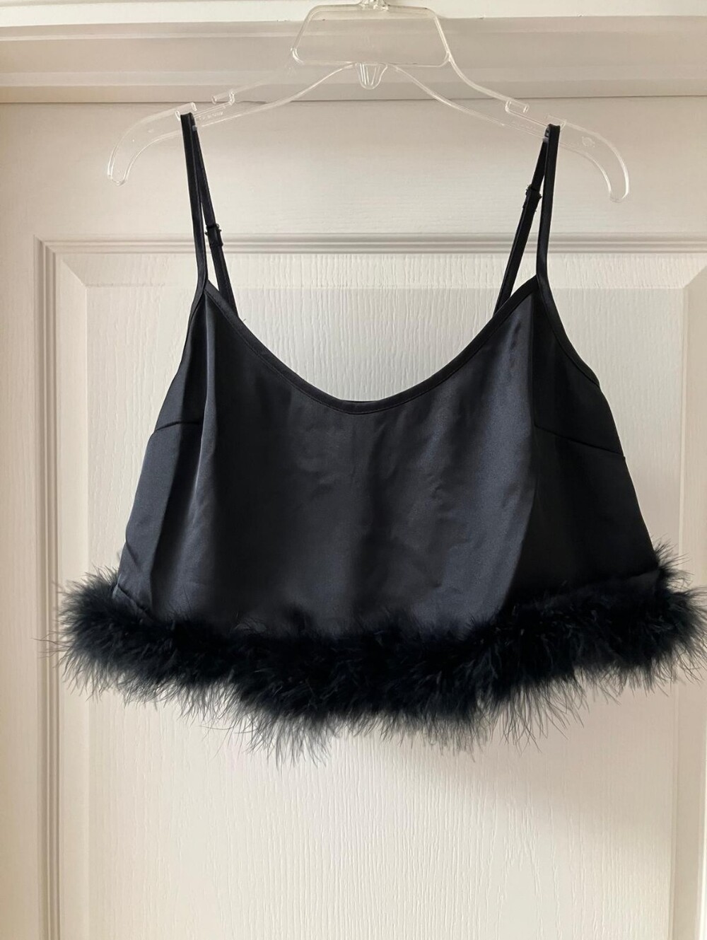 Forever 21 Black Satin Feather-Trim Camisole